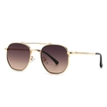 Retro round metal sunglasses with gold double bridge frame and purple gradient lenses - Gold Frame Double Tea Gradient