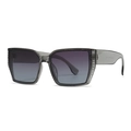Fashionable oversized square sunglasses with gray transparent frame and silver cross detail - Transparent Gray Frame Tea Blue Gradient Lens