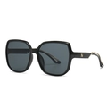 Chic square black oversized sunglasses with golden metal hollow logo on the temples - Black Frame Black Lens (C1)