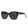 Modern polygon oversized black sunglasses with dark lenses and gold diamond temple accents - Bright Black Frame Grey Lens