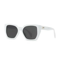 Modern white polygon sunglasses with dark grey lenses and gold diamond metal accents - White Frame Grey Lens