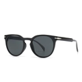 Classic black full-rim sunglasses with silver wing-shaped metal trim and dark grey lenses - C1 Black Black Grey