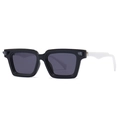 Retro oversized square sunglasses featuring black frames and thick white temples - C3 Black Frame Full Gray Lens (White Temples)