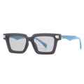 Retro square frame sunglasses in matte grey with light blue temples and clear lenses - C2 Gray Frame Light Gray Lens (Light Blue Temples)