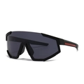 Oversized wrap-around sports sunglasses with matte black frames and red stripe detail - Black Frame Gray Lens Striped