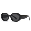 Gafas de sol hexagonales negras de gran tamaño con lentes gris oscuro y puntos plateados - C1 Montura Negra Lentes Negras