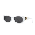 Retro rectangle white sunglasses for women with gold triangle metal side details - Bright White (C3)