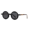 Retro round sunglasses with matte black frames and tortoise shell patterned temples - Black Frame Full Grey