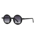 Retro round frame sunglasses with black matte finish and grey gradient lenses - Black Frame Dual Grey