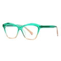 Cat eye oversized sunglasses with green and orange gradient frames shown in side view - Green Frame White Lens