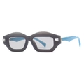 Retro-Polygon-Sonnenbrille mit dunkelgrauem Rahmen und hellblauen Bügeln auf weiß - C4 Grauer Rahmen Hellgraue Gläser