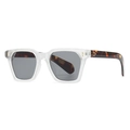 Square vintage sunglasses with transparent frames, tortoiseshell temples and metal rivets - Transparent Frame Gray Lens (Tortoise Leg)