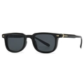 Gafas de sol cuadradas negras extragrandes con detalles metálicos dorados y lentes grises - Montura negra con lente gris