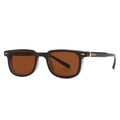 Gafas de sol cuadradas marrón oscuro clásicas con remaches plateados y lentes retro - Montura color té, lentes color té