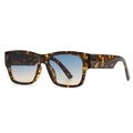 Modern square tortoiseshell sunglasses with blue gradient lenses in a 45-degree side view - Tortoise