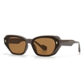 Retro polygon sunglasses with dark brown frames and brown lenses featuring gold accents - C3 Brown Lens