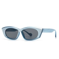 Retro polygon sunglasses with light blue transparent frames and dark gray lenses - Blue Frame Grey Lens