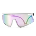 White frame sports cycling sunglasses with large polarized iridescent lenses for men and women - C2 White Frame Gradient Purple Pink