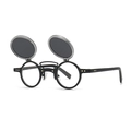 Retro matte black round flip-up sunglasses with double-layer grey lenses and silver frame - Flip-up Round (Steampunk) / Black Frame Black Grey Lens (C1)