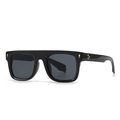Classic black square frame sunglasses with golden geometric accents and dark grey lenses - Glossy Black Frame Grey Lens (C1)