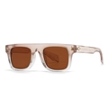 Square flat top sunglasses with gradient grey-to-clear frame and gold rivet details - Champagne Frame Tea Lens (C4)
