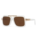 Classic aviator style sunglasses featuring a bold white square frame and brown lenses - Transparent White Frame Tea Lens