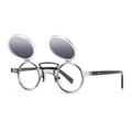 Retro-Sonnenbrille mit grauem Rundgestell, Klappgläsern und Metallnieten-Details - Flip-up Rund (Steampunk) / Transparenter Grauer Rahmen Graue Linse (C3)