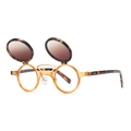 Retro-Steampunk-Klappsonnenbrille mit runden Schildpatt-Rahmen und bernsteinfarbenen Gläsern - Flip-up Rund (Steampunk) / Oranger Rahmen Tee Linse (C6)