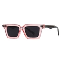 Vintage oversized square sunglasses with transparent pink frame and wavy black temples - C6 Pink Frame Gray Lens (Black Wave Temples)