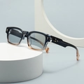 Retro gradient blue and amber full-rim sunglasses with gold star accent details - C4 Deep Blue Tea Gradient Frame Grey Lens