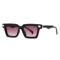 Retro rectangle thick black frame sunglasses with gradient pink lenses and wavy temples - C5 Black Frame Light Purple Gray Lens (Gradient Purple/Wave Temples)