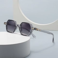 Retro narrow hexagonal grey sunglasses with gradient lenses and gold temple accents - Gray Transparent Frame (C1)