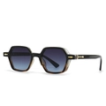 Retro narrow hexagonal sunglasses with tortoiseshell frames and blue-grey gradient lenses - Black to Tortoise Frame Blue Lens (C6)
