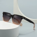 Fashion square butterfly sunglasses with amber gradient frame and star metal rivets - Black to Tea Gradient Frame / Tea Lens