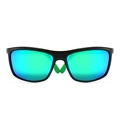 Classic square polarized sports sunglasses with matte black frame and green blue lenses - Black Green (C2)
