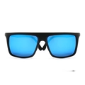 Square flat top sports sunglasses with matte black frame and blue mirrored lenses - Black Frame Mirrored Blue Lens