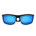 Men's square polarized sports sunglasses with matte black frame and blue mirrored lenses - Black Ice Blue (C3)