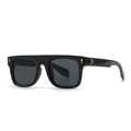 Flat top square sunglasses in glossy black frame with dark grey lenses and gold accents - Black Frame Tortoise Temples (C2)