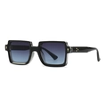 Gafas de sol cuadradas negras con lentes degradadas azules y remaches dorados - Montura Negra Lentes Gris Azulado (C2)