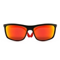 Classic square polarized sunglasses in matte black frame with red mirror lenses - Black Orange (C6)