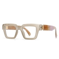 Retro square anti-blue light glasses with khaki translucent frames and marble temples - Light Grey Frame White Lens