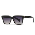Fashion square black sunglasses with gradient purple lenses and gold rivet accents - Solid Black Frame / Double Grey Lens