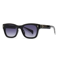 Retro black square sunglasses with purple gradient lenses and gold rivet accents - Black Frame Gradient Grey Lens