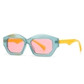 Chic blue geometric cat eye sunglasses with vibrant yellow arms and tinted lenses - C5 Green Frame Pink Lens