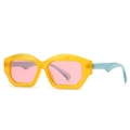 Fashionable cat-eye sunglasses with yellow frames, pink lenses and blue temples - C2 Yellow Frame Pink Lens
