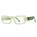 Modern narrow rectangle sunglasses with light green frames and marble patterned temples - Light Green Frame Clear Lens