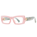 Modern rectangular pink translucent glasses frame with marble texture temples and gold hinges - Pink Frame Clear Lens