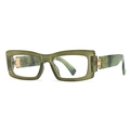 Retro green translucent rectangular thick frame sunglasses with gold metal hinges - Dark Green Frame Clear Lens