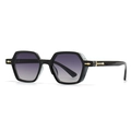 Modern black hexagonal sunglasses with gradient lenses and golden arrow accents - Black Frame Double Grey Lens (C5)