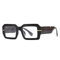 Modern retro square black glasses with red marble patterned temples and gold accents - Black Frame Clear Lenses